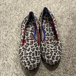 Rothy's Leopard Print Flats with Red and Blue Accents 8.5